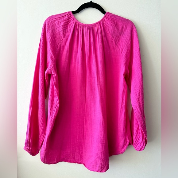 Gap Crinkle Gauze Boatneck Button-Front Top in Bright Pink - Picture 8 of 9
